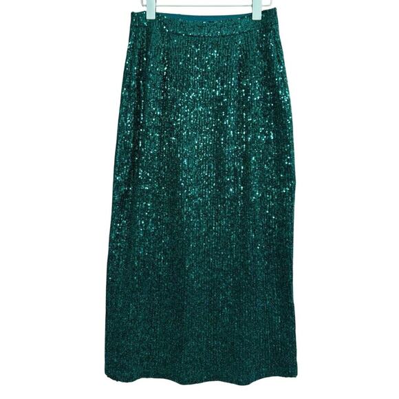 Anthropologie Maeve Alicia Sequined Midi Skirt in Green Size XS - Picture 4 of 8
